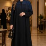 عباية قماش كريب نص كلوش - 1041
