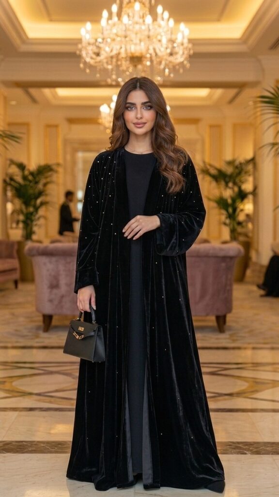 عباية مخمل نص كلوش - 1023