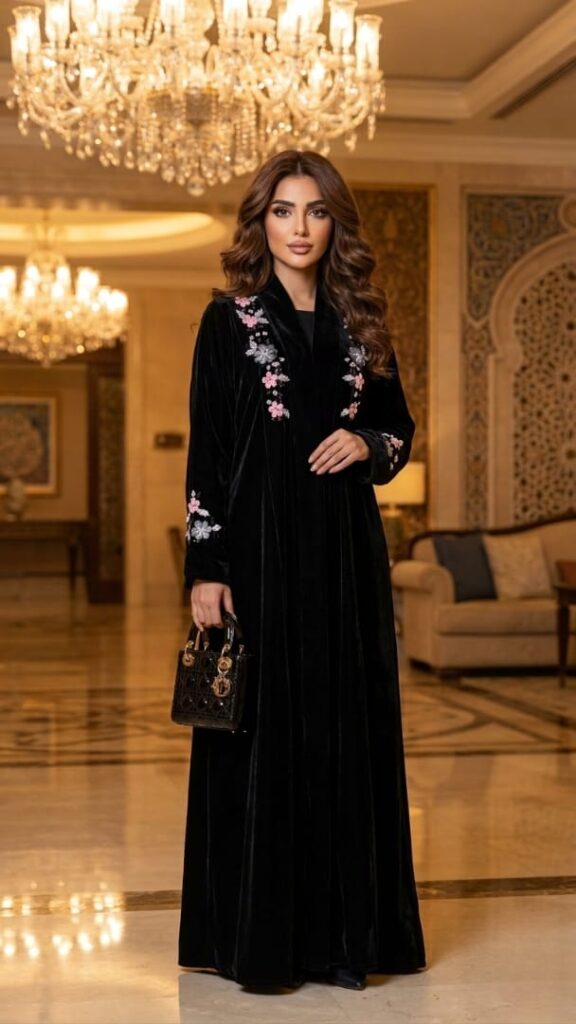 عباية قماش مخمل نص كلوش - 1031