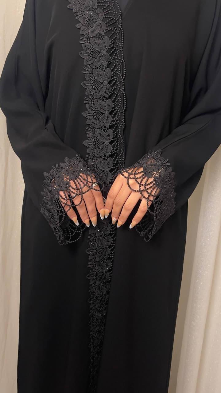 عباية كريب اسود نص كلوش