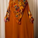 عباية قماش حرير لون بني نص بشت - 1062