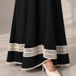 Black Super Nida Half-Kloosh Abaya with Beige Trim from Jelena Abaya.