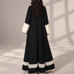 Black Super Nida Half-Kloosh Abaya with Beige Trim from Jelena Abaya.