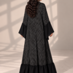 Black Lined Polka-Dot Chiffon Half-Kloosh Abaya from Jelena Abaya.