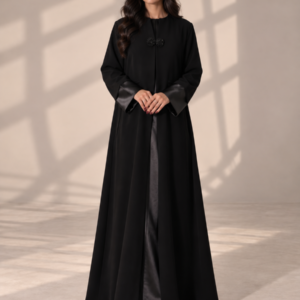 Black Lined Formal Kubra Half-Kloosh Abaya from Jelena Abaya.