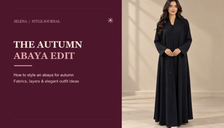 JELENA black royal-crepe abaya styled for autumn, product 1078